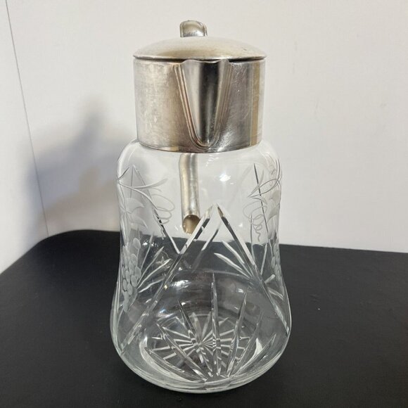Vintage HKE Pitcher Cold Crystal Glass Closed Silver Plated Mount 10” - Picture 4 of 16